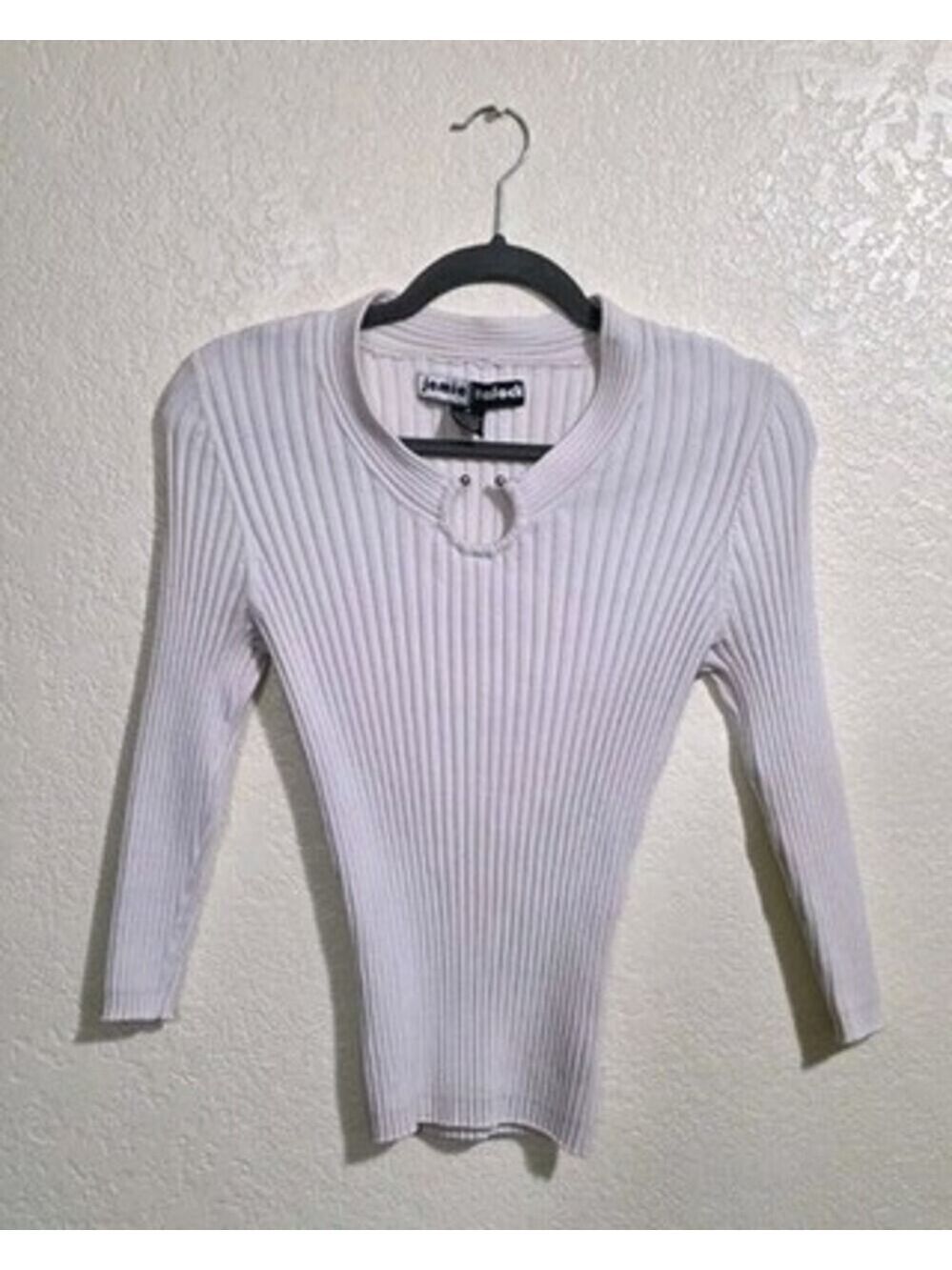 Vintage White Ribbed Crop Jamie Sadock Hoop Sweater Long Sleeve Winter Shirt 90s